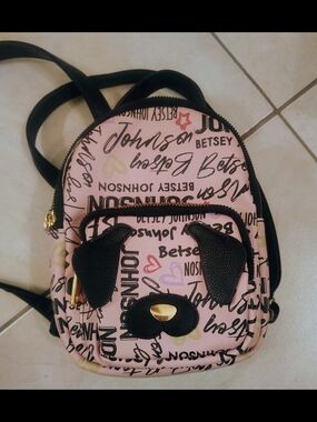 Betsey Johnson Pink Script Dog Face Mini Backpack